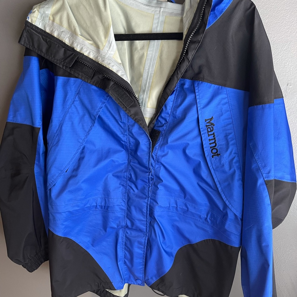 Marmot blue and black rain jacket
